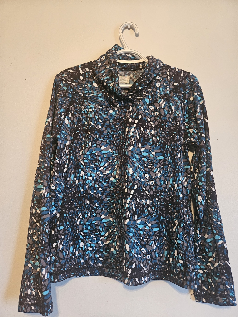 Simon Chang Blue Teal Printed Crew Neck Sweater